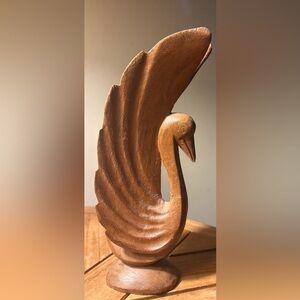 Vintage Swan Carved Wooden Sculpture 8.5” Elegant